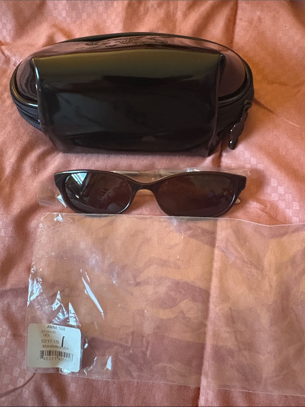 Anna Sui Black and Brown Women's Sunglasses with Black Case